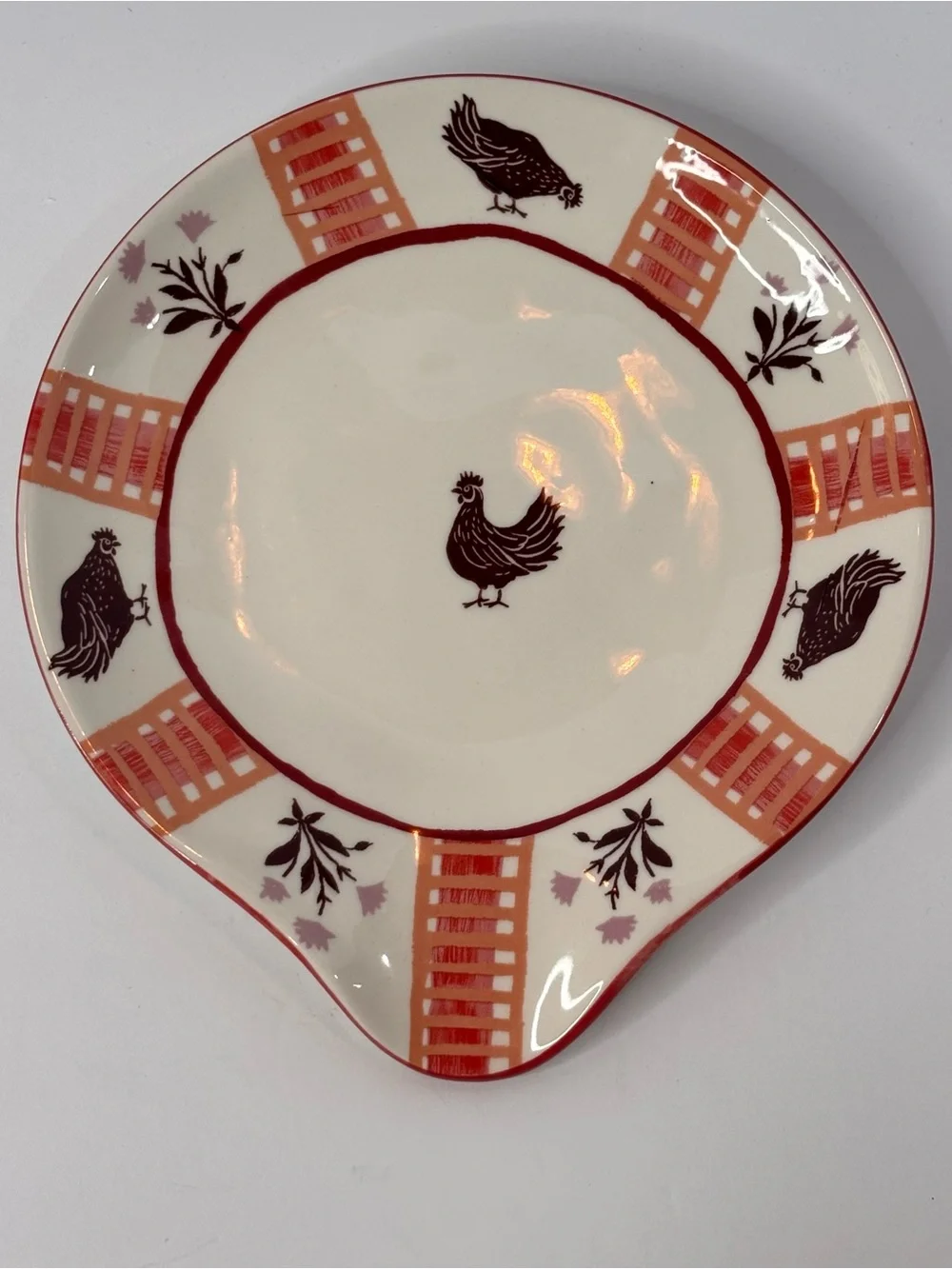Anthropologie Millie Stoneware Spoon Rest Chicken 6.5” Hand Painted NWT